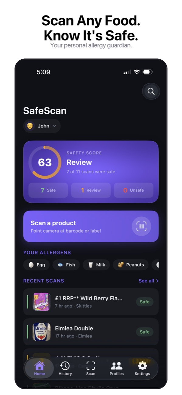 SafeScan Home — Safety Score Dashboard