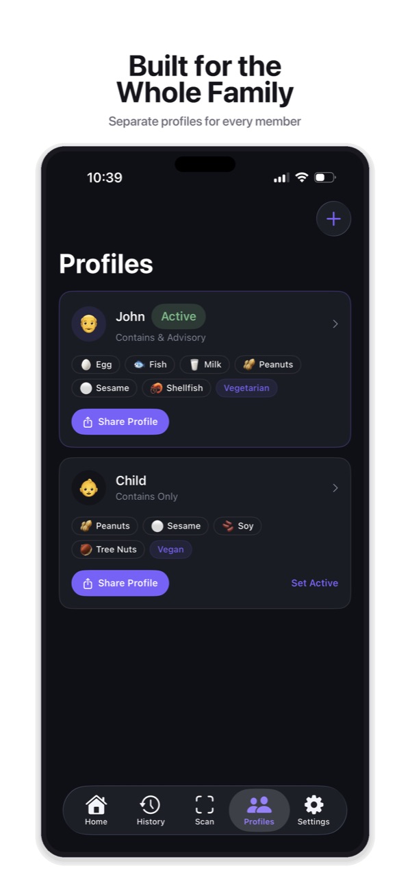 Family Profiles Screen